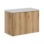 Set da bagno sospeso VANO effetto rovere e bianco 80cm: mobile sotto lavabo con armadietti + piano per lavabo