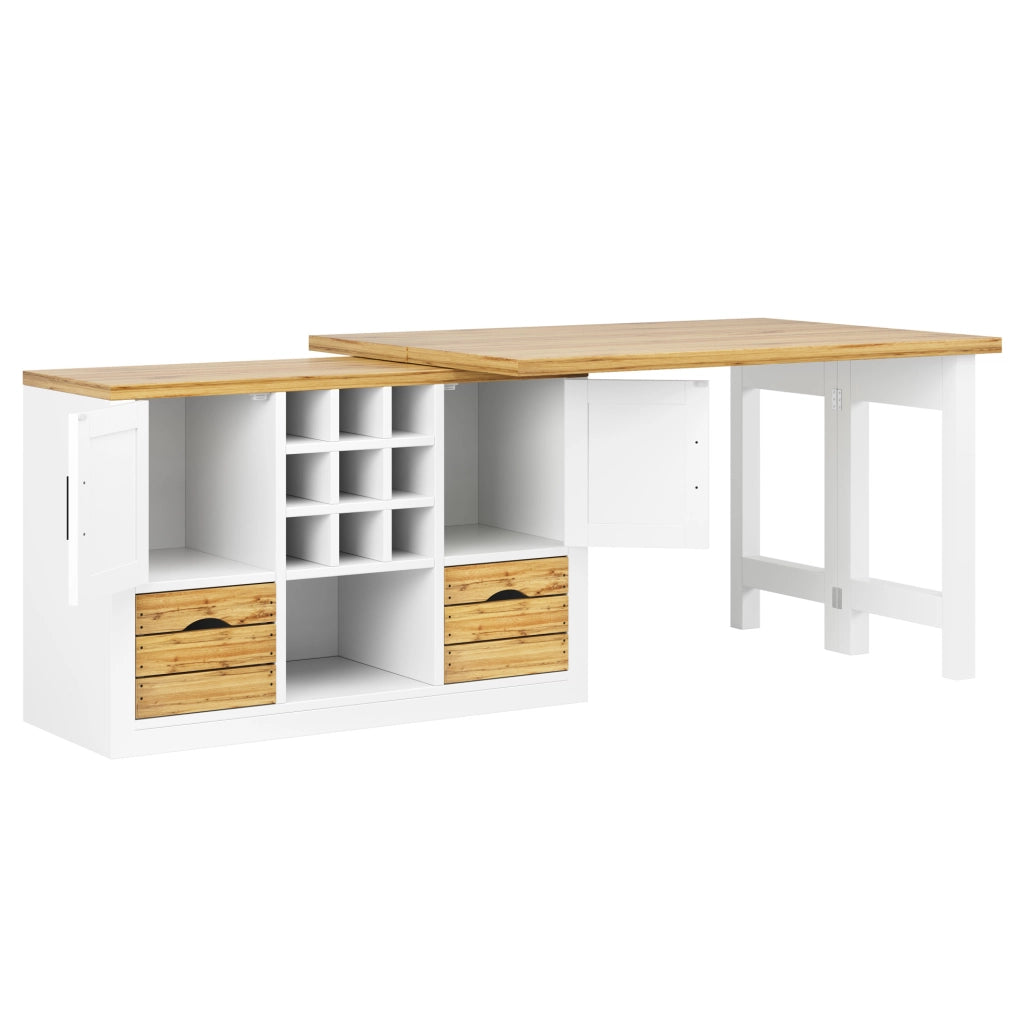 Tavolo da pranzo estensibile 120-197x40 cm con sideboard girevole in MDF bianco
