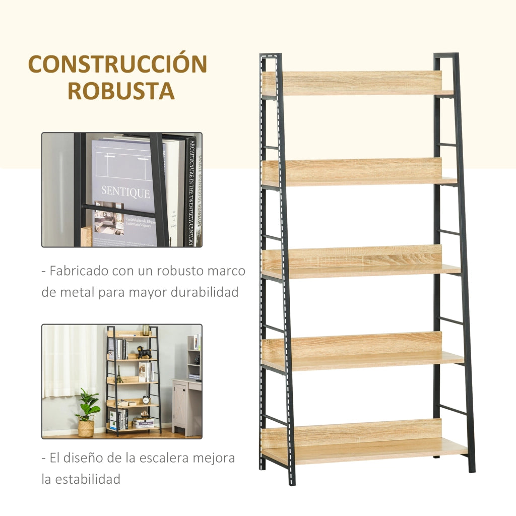 Libreria 5 Livelli con Ripiani ¨C Xylo ¨C Metallo e Legno Naturale 70x35x149,5 cm