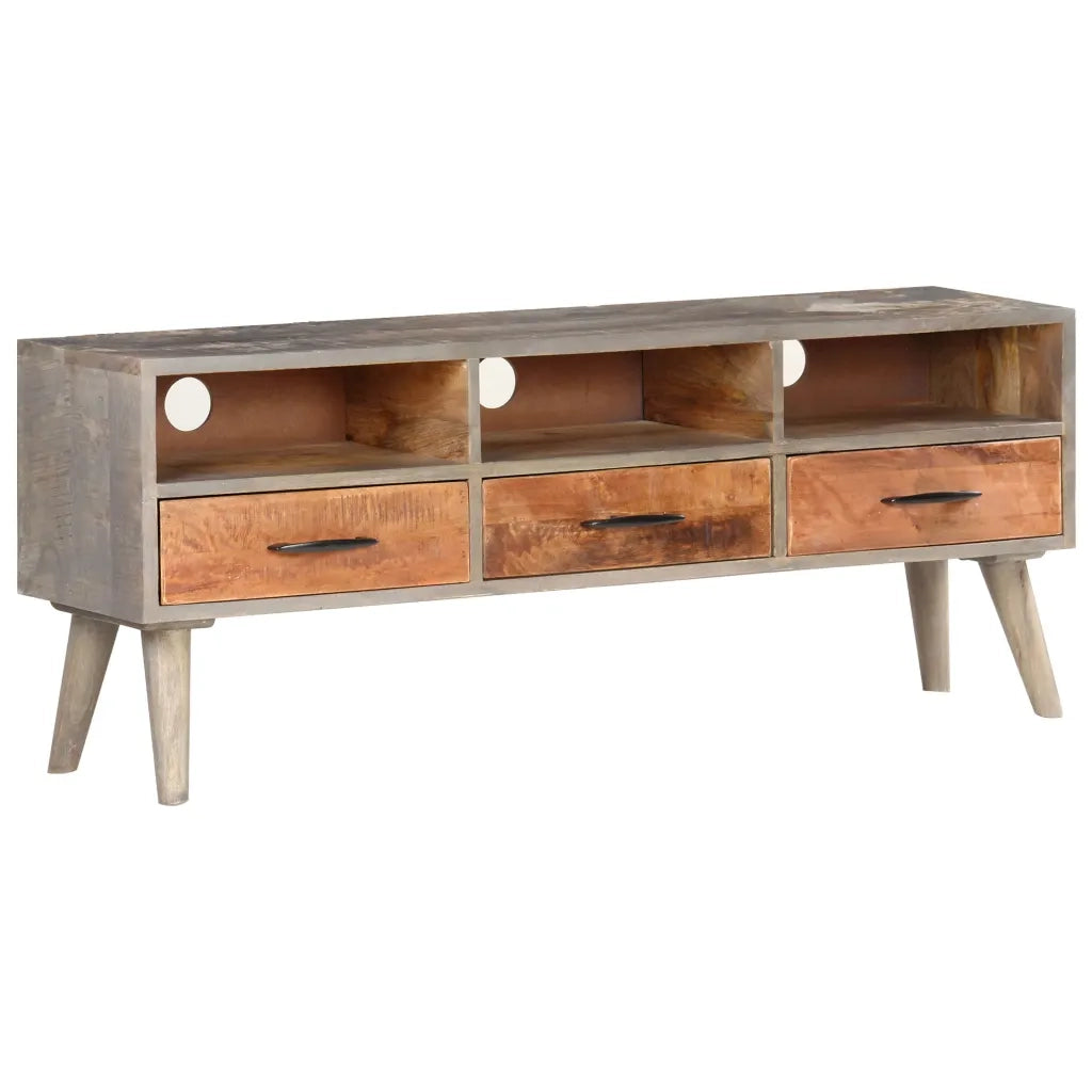 Mobile Porta TV Grigio 130x35x51 cm in Massello di Mango Grezzo 321805