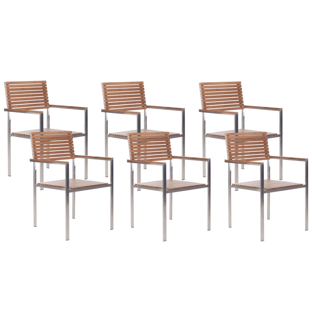 Set da pranzo da giardino in legno di teak struttura in metallo 6 posti 200 x 90 cm a doghe design moderno industriale per esterni