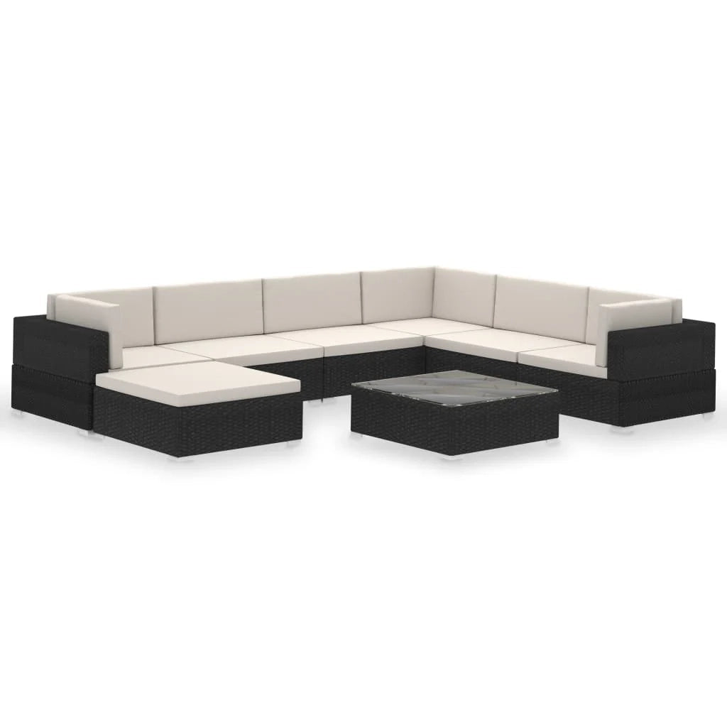 Set di mobili da giardino mobili da esterno 8 pezzi con cuscini resina intrecciata nera 02_0017735