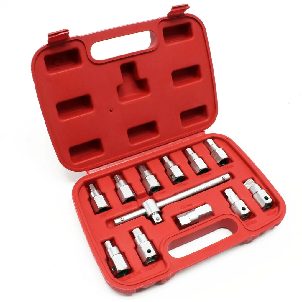 Set di 12 bussole per tappi di scarico con chiave e tappo di scarico per la manutenzione dell'olio per autoveicoli 16_0002254