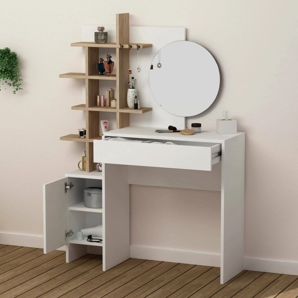 Pago, Consolle Specchio Incluso, 35x35x151h cm Bianco Quercia