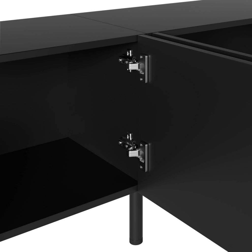 TV-Schrank moderno con 4 porte, 2 vani interni separati, struttura in PB e MDF, finitura nera