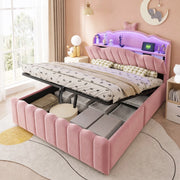 DESMIU Litto bambini 140 × 200 cm con contenitore idraulico, USB, Type-C, LED, senza materasso, rosa