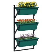 Fioriera da Esterno Verticale e 3 Vasi per Piante in Plastica con Fori di Drenaggio, 56x42x100 cm, Verde
