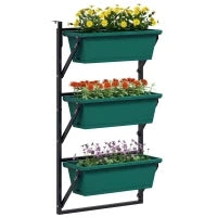 Fioriera da Esterno Verticale e 3 Vasi per Piante in Plastica con Fori di Drenaggio, 56x42x100 cm, Verde
