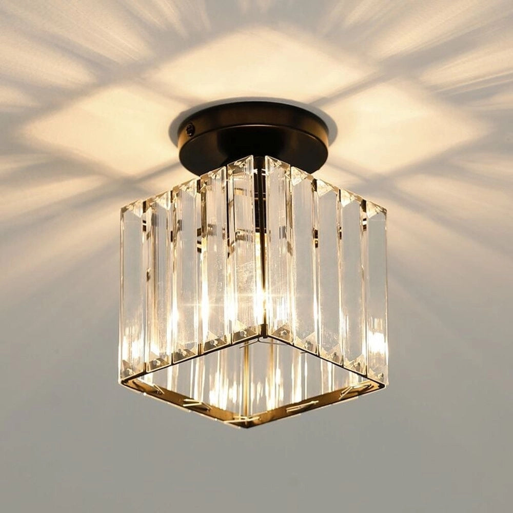 Trade Shop - Plafoniera Lampada Da Soffitto A Cubo Nero Attacco E27 In Cristallo Design Elegante -
