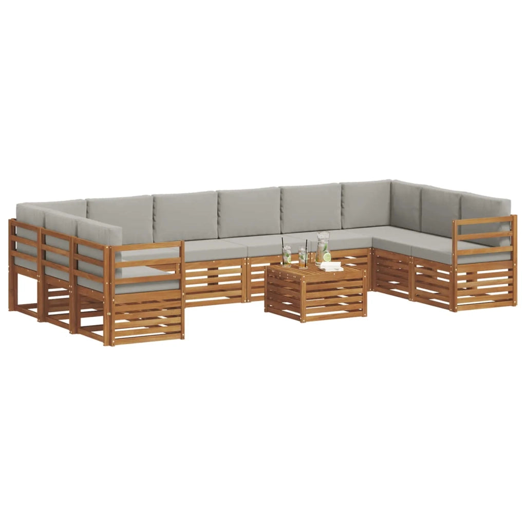 Set di divani da esterno 11 pcs Grigio Naturale e Chiaro