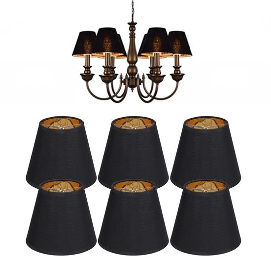 E14 lampenkappen in stoffa - alta trasparenza luminosa - nero e oro - adatto per lampadari - 6 pezzi