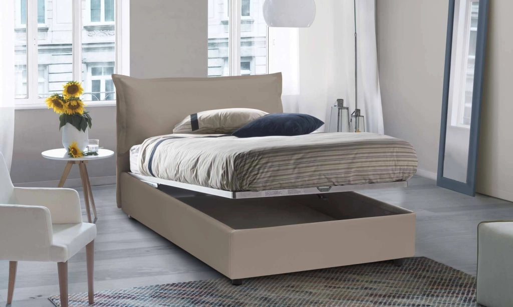 Latona, Letto Piazza e Mezza Contenitore Made in Italy, Grigio Tortora