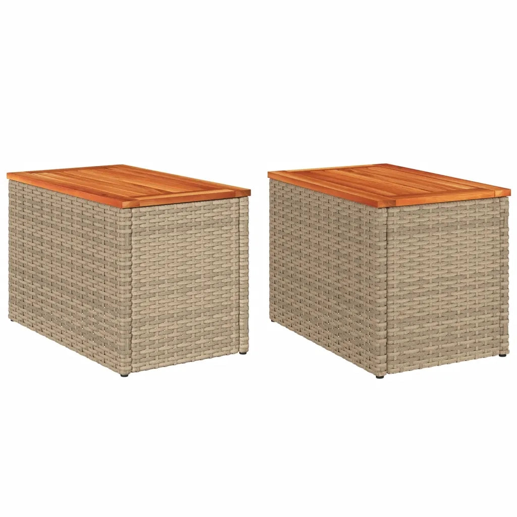 Tavolini Giardino 2 pz | Tavolino da esterno Beige 55x34x37 Polyrattan Legno Massello