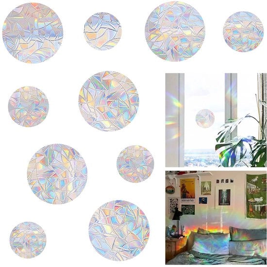 RISF 21 Sticker per vetro, ronde prisma sticker per vetro, sticker per vetro con arcobaleno, protezione per vetri contro gli impatti, sticker per vetri contro gli impatti con protezione per gli uccelli