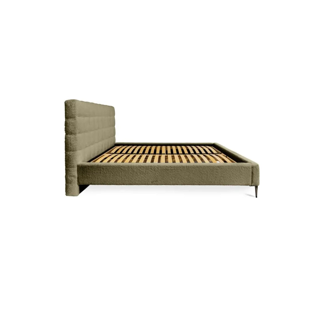 Letto MILLIO – Kaki – 160x200 cm – Tessuto chenille bouclé – Rete inclusa – Comfort albergo 5 stelle