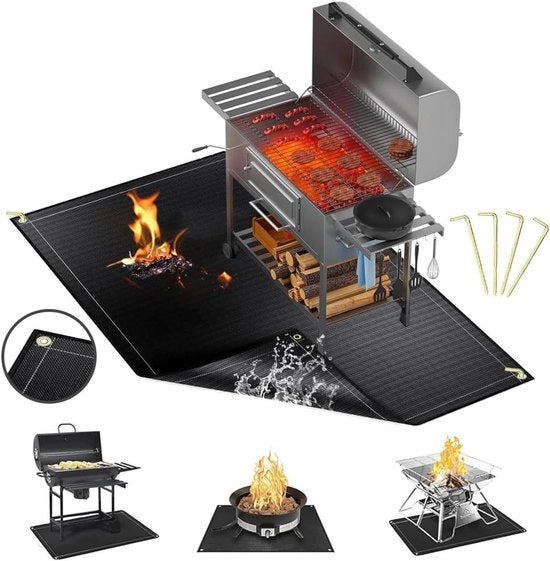 Matrice per barbecue - Sostegno termoresistente 152 x 115 cm - Tappeto pieghevole con fori e chiodi per pavimento - Resistente all'acqua e all'olio - Matrice per protezione pavimento per BBQ - Sostegno per barbecue duraturo