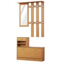Set Mobili Ingresso Moderno con Scarpiera e Specchio, Appendiabiti da Ingresso con 6 Ganci, 2 Ripiani Regolabili e Cassetti in Legno per Corridoio, 90x24x177 cm, Legno