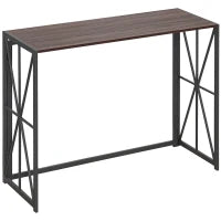 Tavolo Consolle da Ingresso Stile Industriale Pieghevole in Legno e Metallo, 100x38x80cm, Marrone