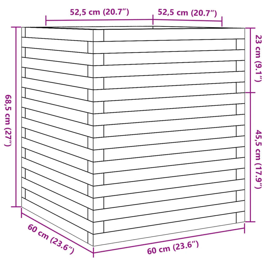 Fioriera rialzata per piante fiori patio giardino finitura a cera 60 x 60 x 68,5 cm legno di pino massiccio marrone 02_0038476