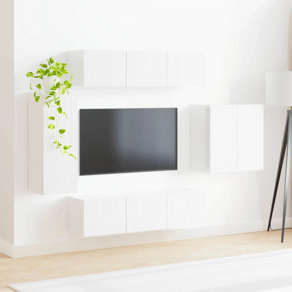 Set di Mobiletto da TV a Parete Montaggio a parete 6 pcs Bianco