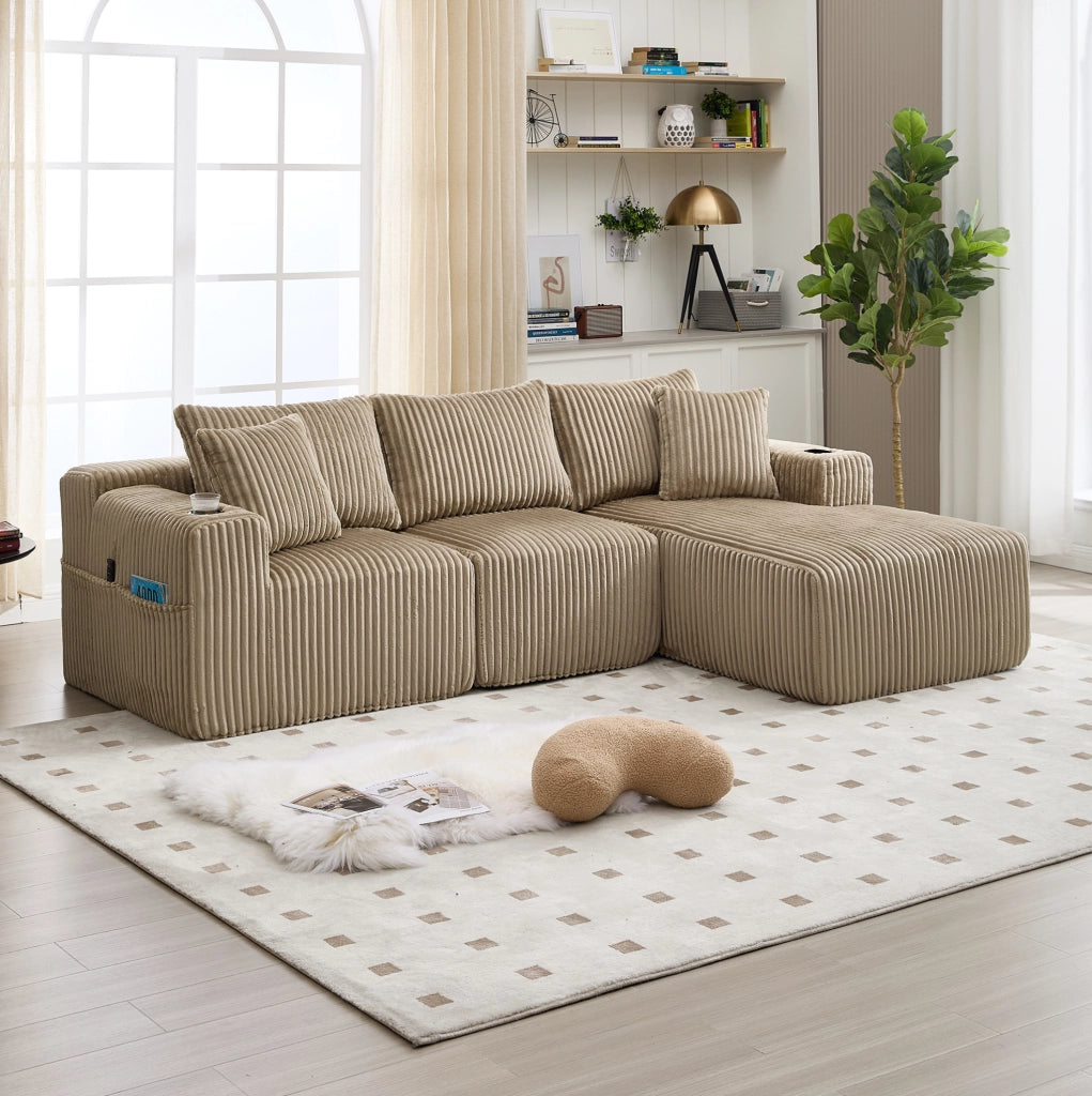 Divano modulare con chaise longue, 2 posti e 5 cuscini