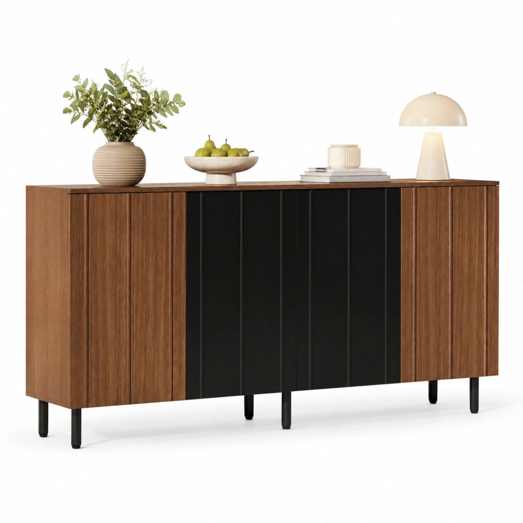 Credenza da cucina 160x35x80 cm noce e nero con 4 ante