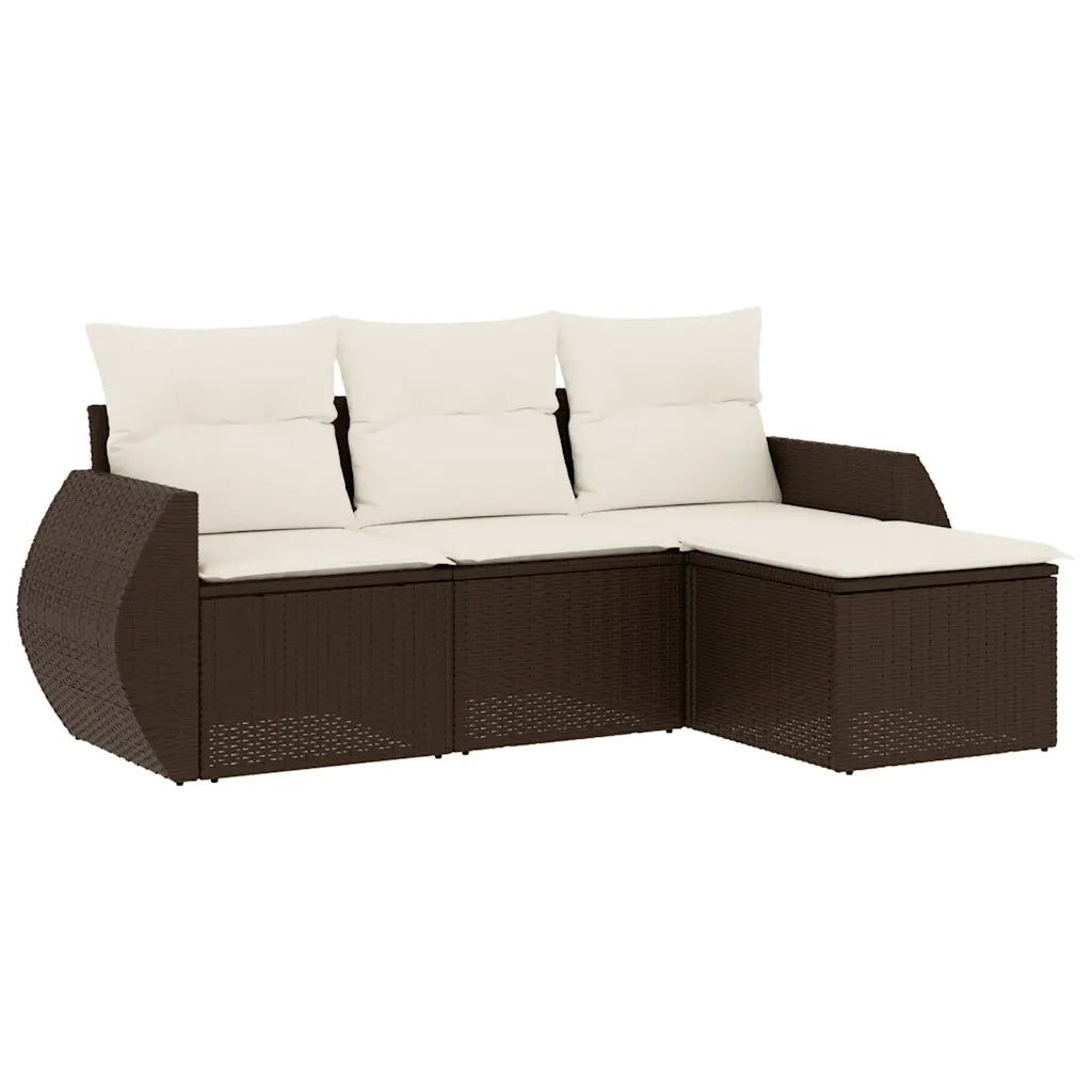 Set Divano da Giardino 4 pz con Cuscini Marrone in Polyrattan 3253610