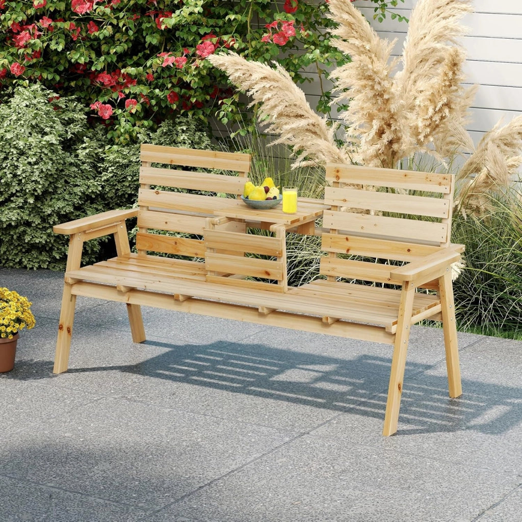 Panchina da giardino con tavolo, in legno massiccio con tavolo centrale pieghevole, panca a 3 posti, panca ergonomica con schienale e braccioli, panca da giardino e terrazza, portata fino a