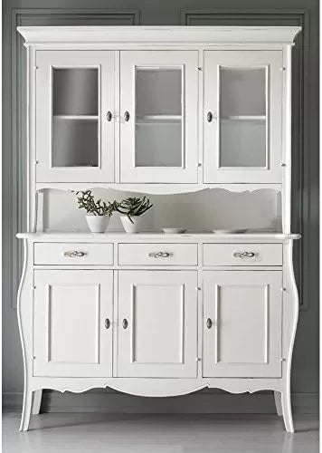 Cristalliera classica 3 porte in legno bianco opaco 151x50x214 (3088+3089) - Mobili 2G