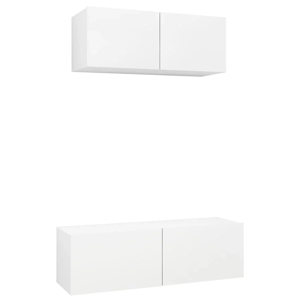Set di mobili da 2 pezzi comprensivo di armadio credenza mobile TV televisore per soggiorno camera da letto salotto legno ingegnerizzato bianco 02_0024369