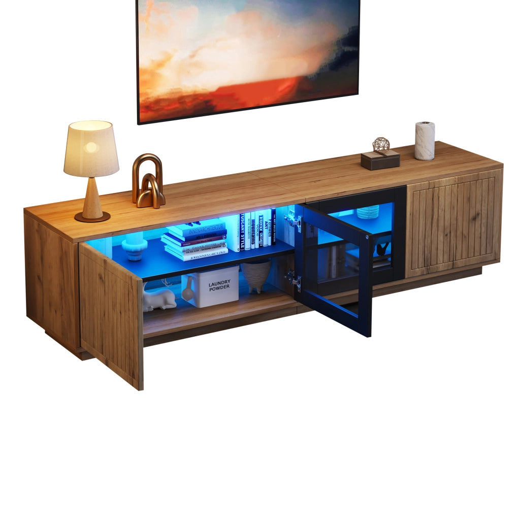 Cassettiera TV colore naturale e nero in truciolare lunga 180 cm