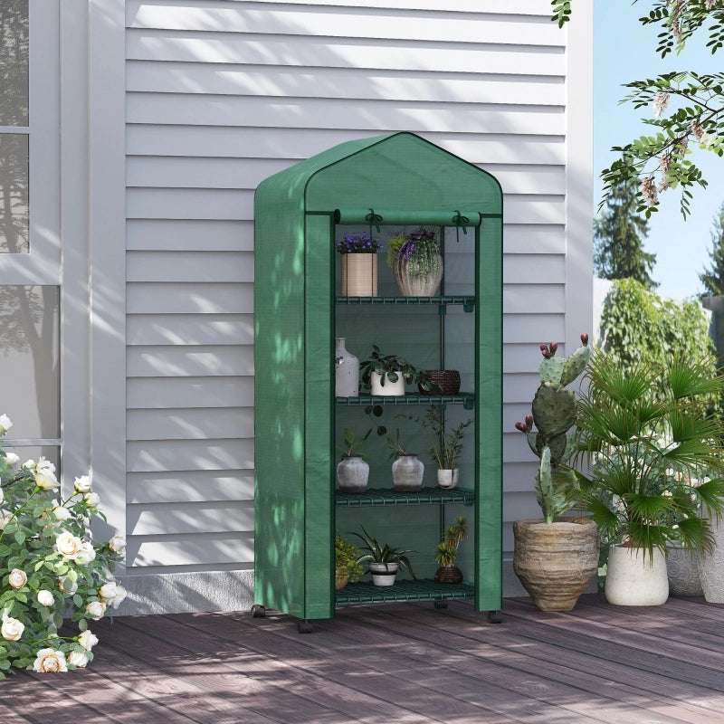 Mini serra da giardino con 4 ripiani, 69 x 50 x 165 cm, verde