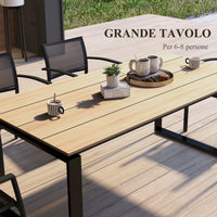 Tavolo da Giardino Rettangolare per 6-8 Persone 180x90x74cm in Alluminio con Piano a Doghe Quercia