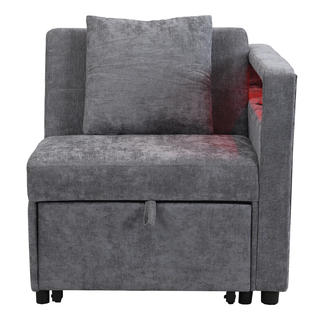 Divano letto 3 in 1 effetto lino, schienale 5 posizioni, USB/Type-C e LED, grigio chiaro