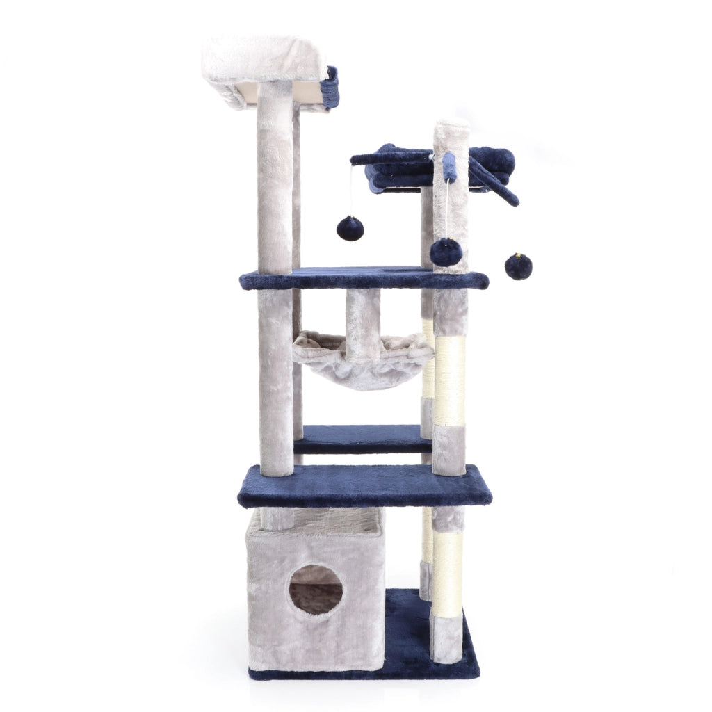 Fudajo Albero tiragraffi per gatti 134cm grigio chiaro, con casetta e amaca