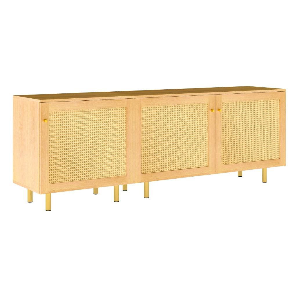 Credenza con 1 anta e 2 ante; ripiano - per soggiorno - in MDF - 180×40×63 cm - naturale