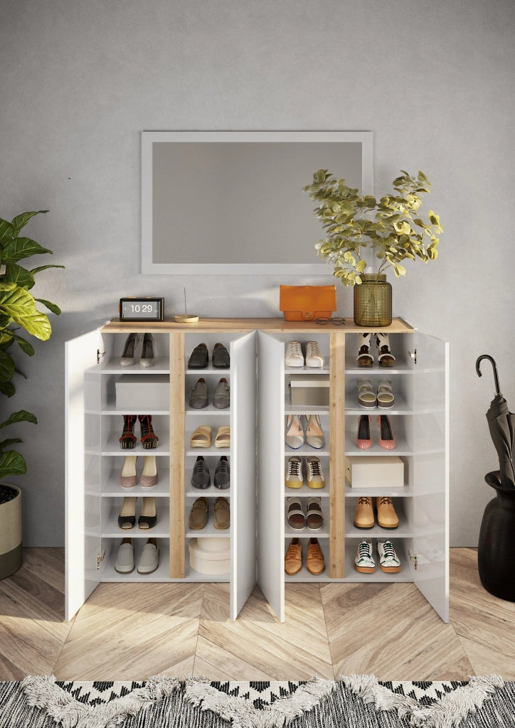 Madia Ghiffa, Credenza 10 Ripiani, 140x35x111h cm Bianco Lucido