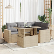 Set Divano da Giardino 5 pz con Cuscini Beige in Polyrattan