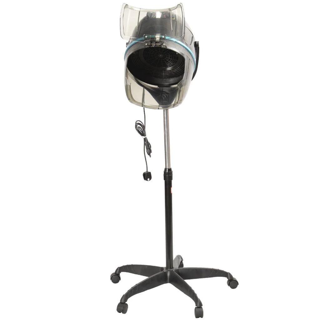 Asciugacapelli professionale con casco su supporto regolabile 125-160 cm con timer e funzioni per la cura dei capelli struttura in acciaio nero 20_0019626