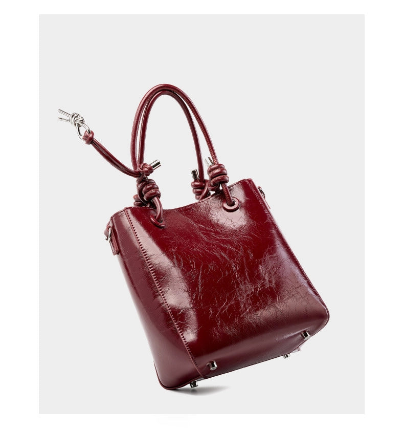 Borsa a mano classica da donna in vera pelle stile retr¨°, colore rosso