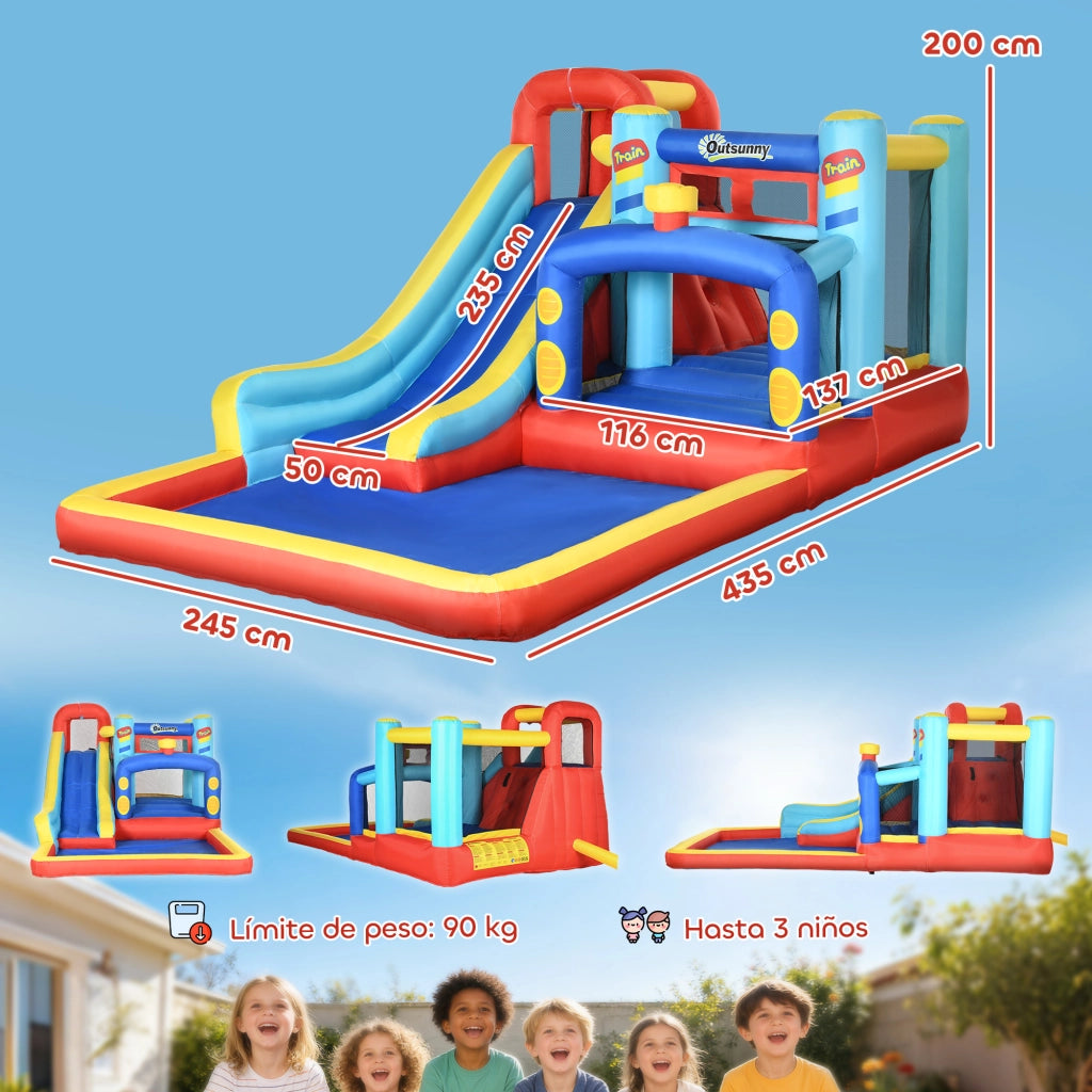 Casetta Gonfiabile per Bambini con Scivolo e Piscina ¨C zephmum ¨C 435x245x200 cm Multicolore