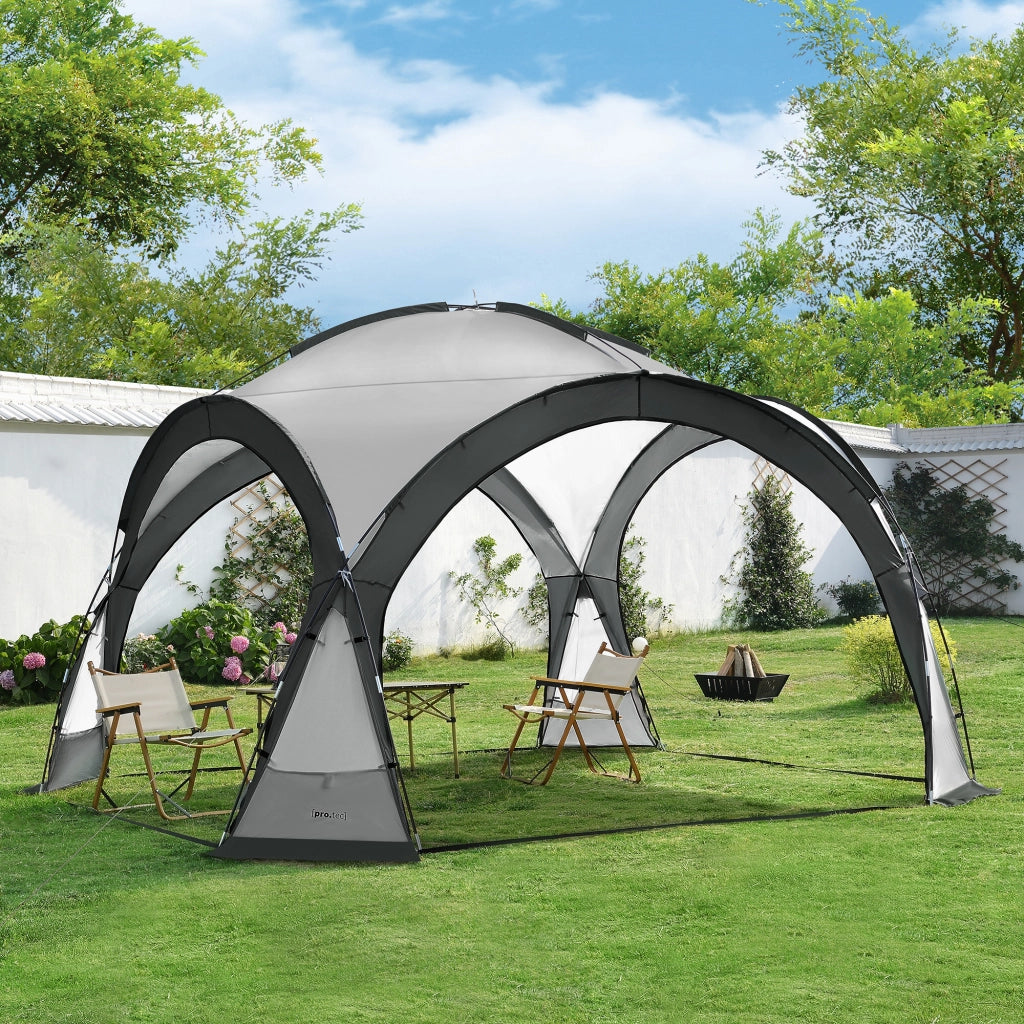 Tenda 'Grästorp' per Eventi - Gazebo con Illuminazione a LED Zanzarieri e 2 Pareti Chiudibili - Grigio [pro.tec]