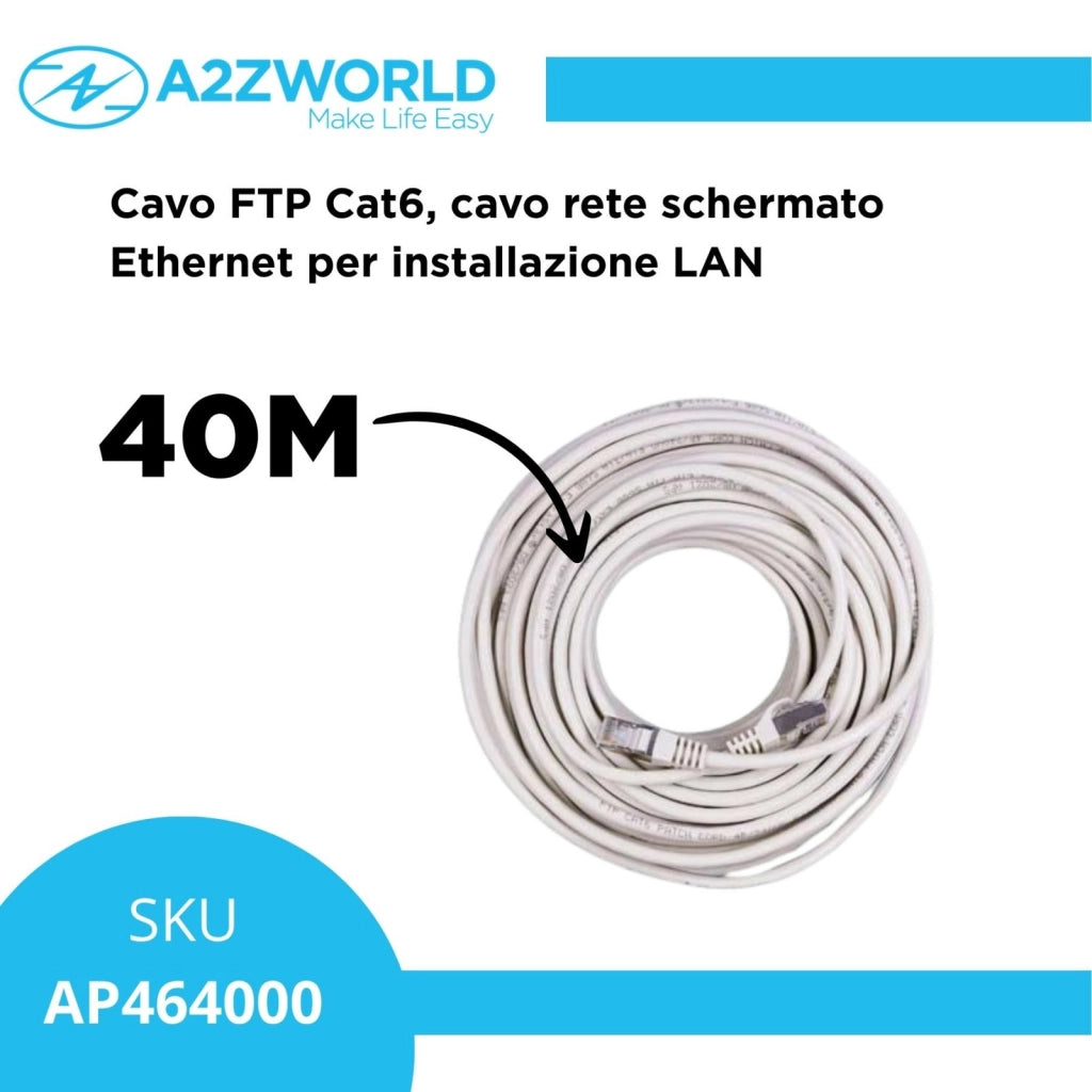 Cavo Ethernet Cat6 FTP RJ45, Patch Cord Schermato LAN, Varie Lunghezze (40M)