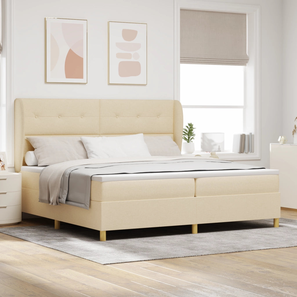 Letto a Box con Materasso, Panna, 200x200 cm, Tessuto