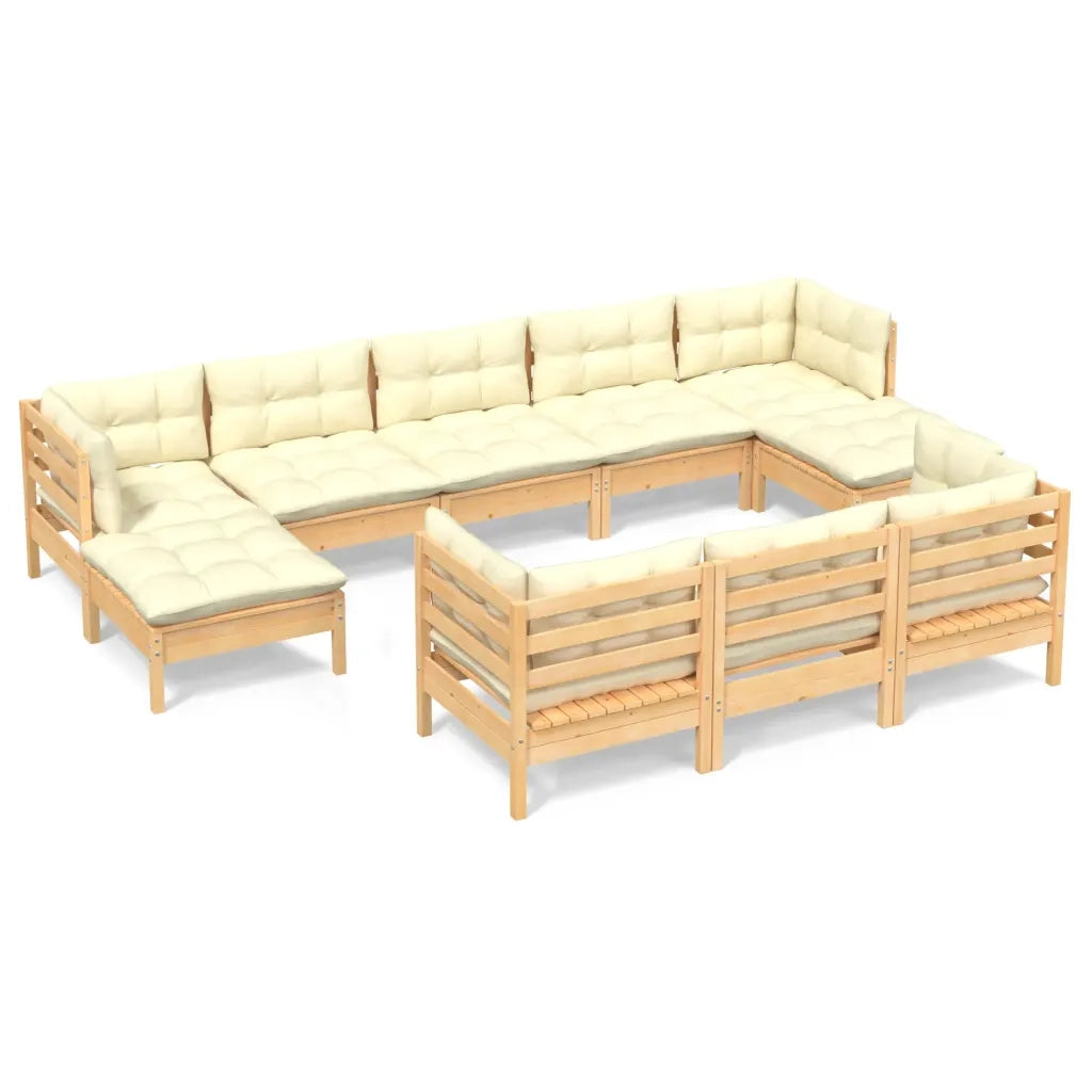 Set Divani da Giardino 10 pz con Cuscini Crema Massello di Pino 3097139