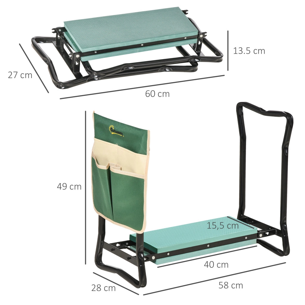 Sgabello Giardino Pieghevole ¨C Xylo ¨C Cuscino Verde con Tasca Portaoggetti