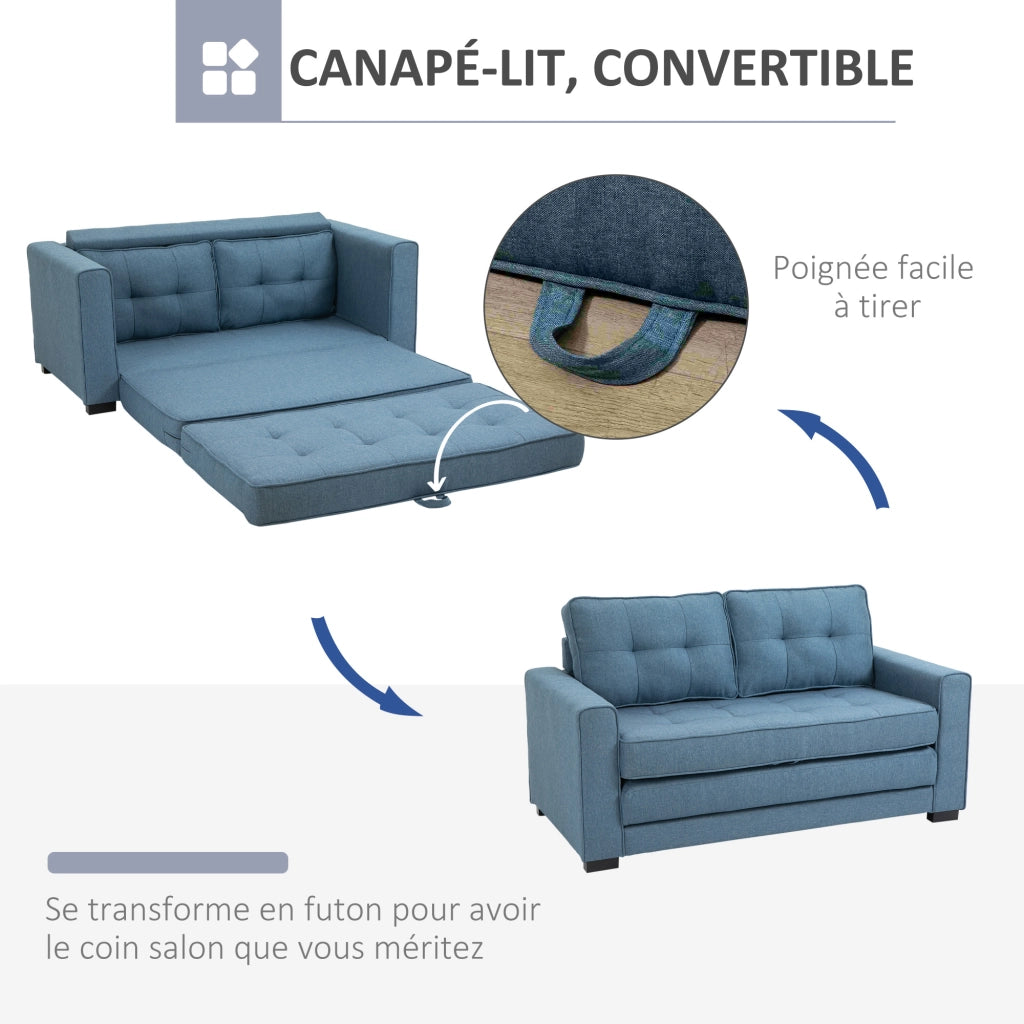Divano letto 2 posti tessuto blu ¨C Xylo ¨C Dossier capitonn¨¦ 147,5x75x85 cm