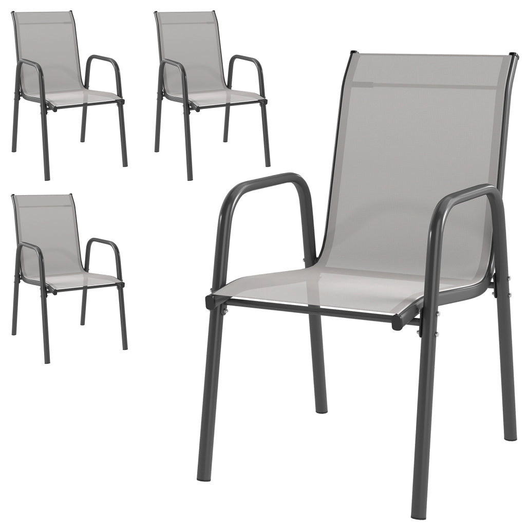 Set 4 Sedie da Giardino Impilabili ¨C zephmum ¨C Grigio, Polipropilene, Con Braccioli
