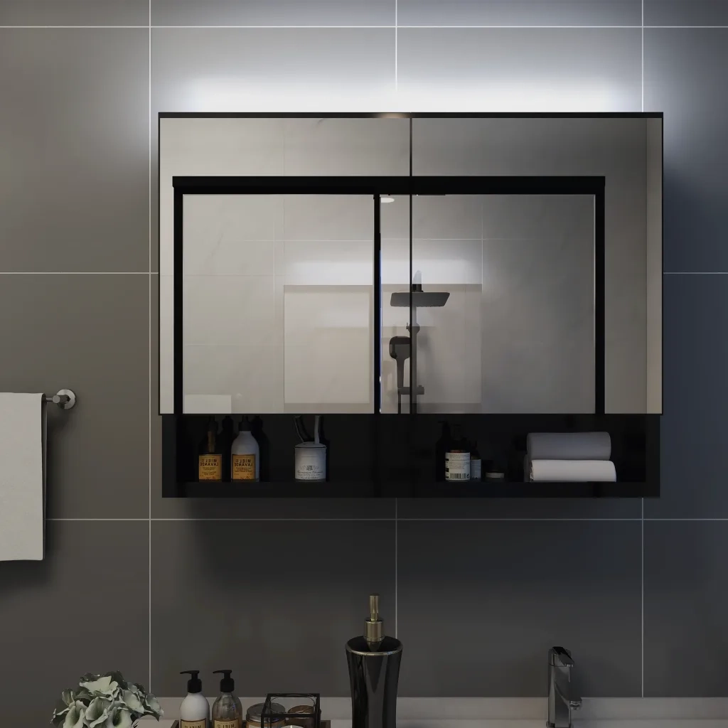 Armadietto a Specchio con LED-Mobiletto a specchio Nero 80x15x60 cm in MDF