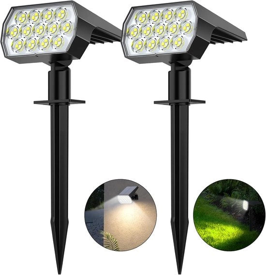 Faro esterno 2 pezzi / 52 LED / 3 posizioni, lampada di illuminazione del paesaggio solare, lampada di sicurezza solare IP68 impermeabile a acqua, lampada da parete per ingresso, giardino, via d'accesso (bianco freddo)